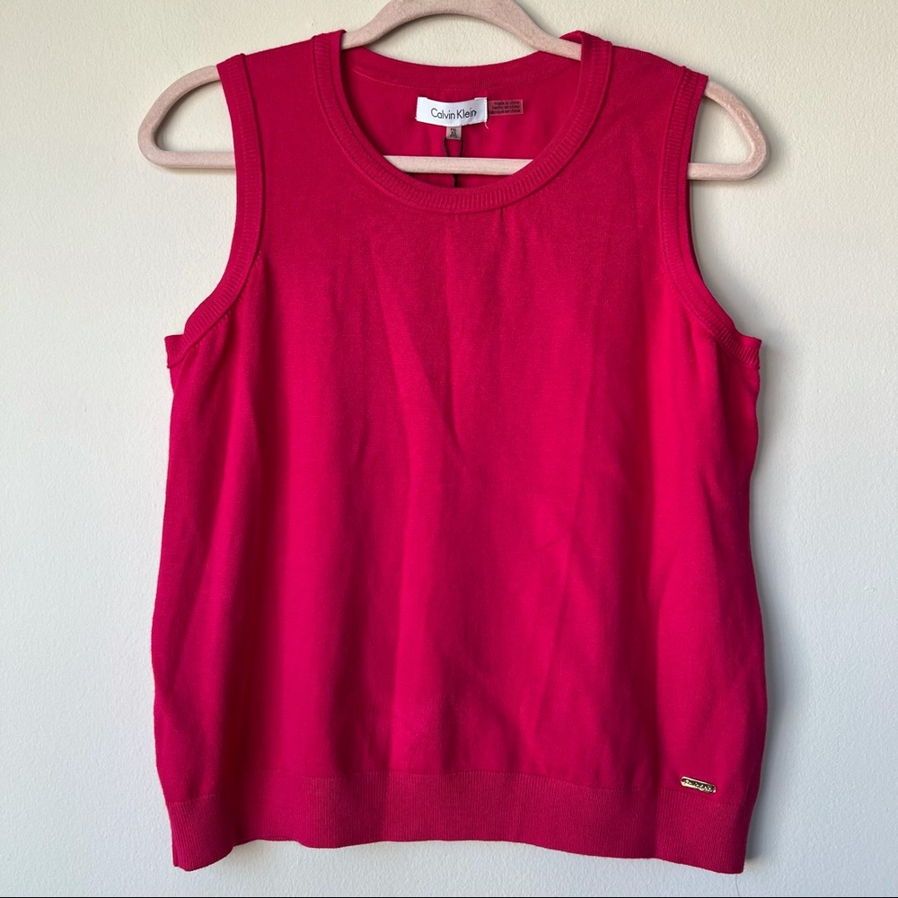 Calvin Klein NWT Magenta Pink Knit Sweater Tank Top Crew Neck Size Petite XL